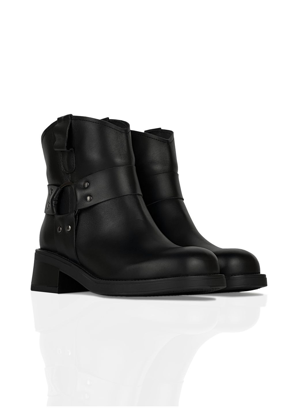 Зимние ботинки зимние черные из натуральной кожи байкерские KASANDRA