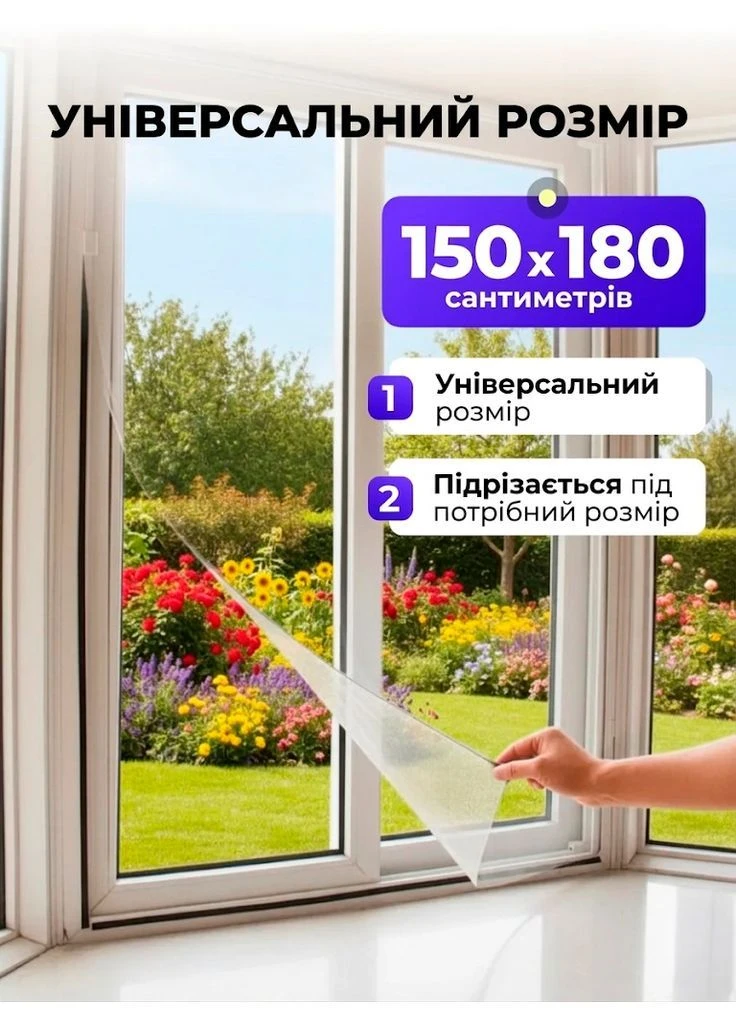 Антимоскитная сетка на окно 1.5х1.8 м с липучкой москитная сетка для защиты от насекомых Lemleo White BRS (396319150)