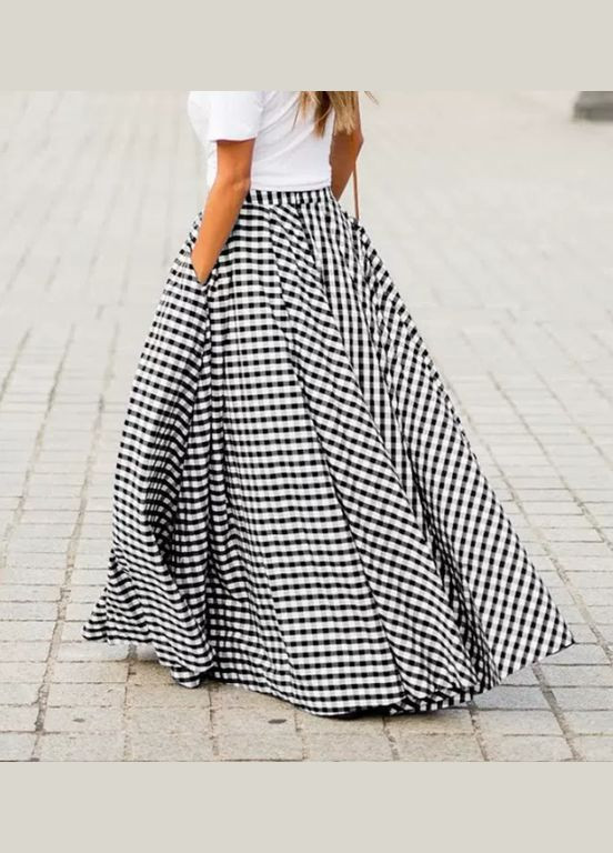 Кльошна максі-спідниця з кишенями в чорно-білу клітинку No Brand (323168510)