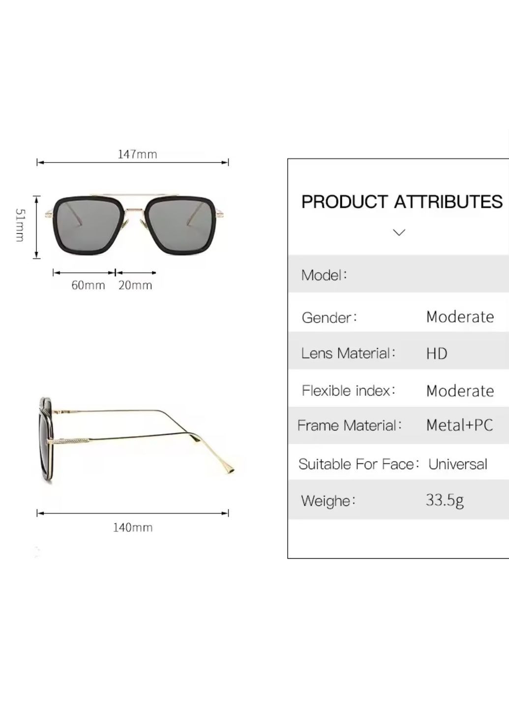 Сонцезахисні окуляри Тоні Старка, окуляри унісекс, сонцезахисні окуляри Залізної Людини No Brand (340916662)