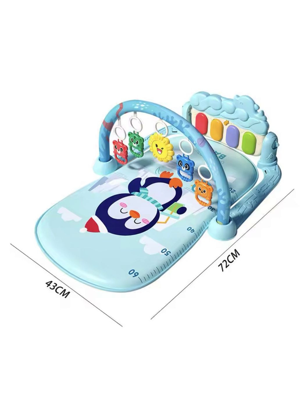 Игровой коврик-пианино с дугой и подвесными игрушками, 72×43 см, для младенцев No Brand (364553166)