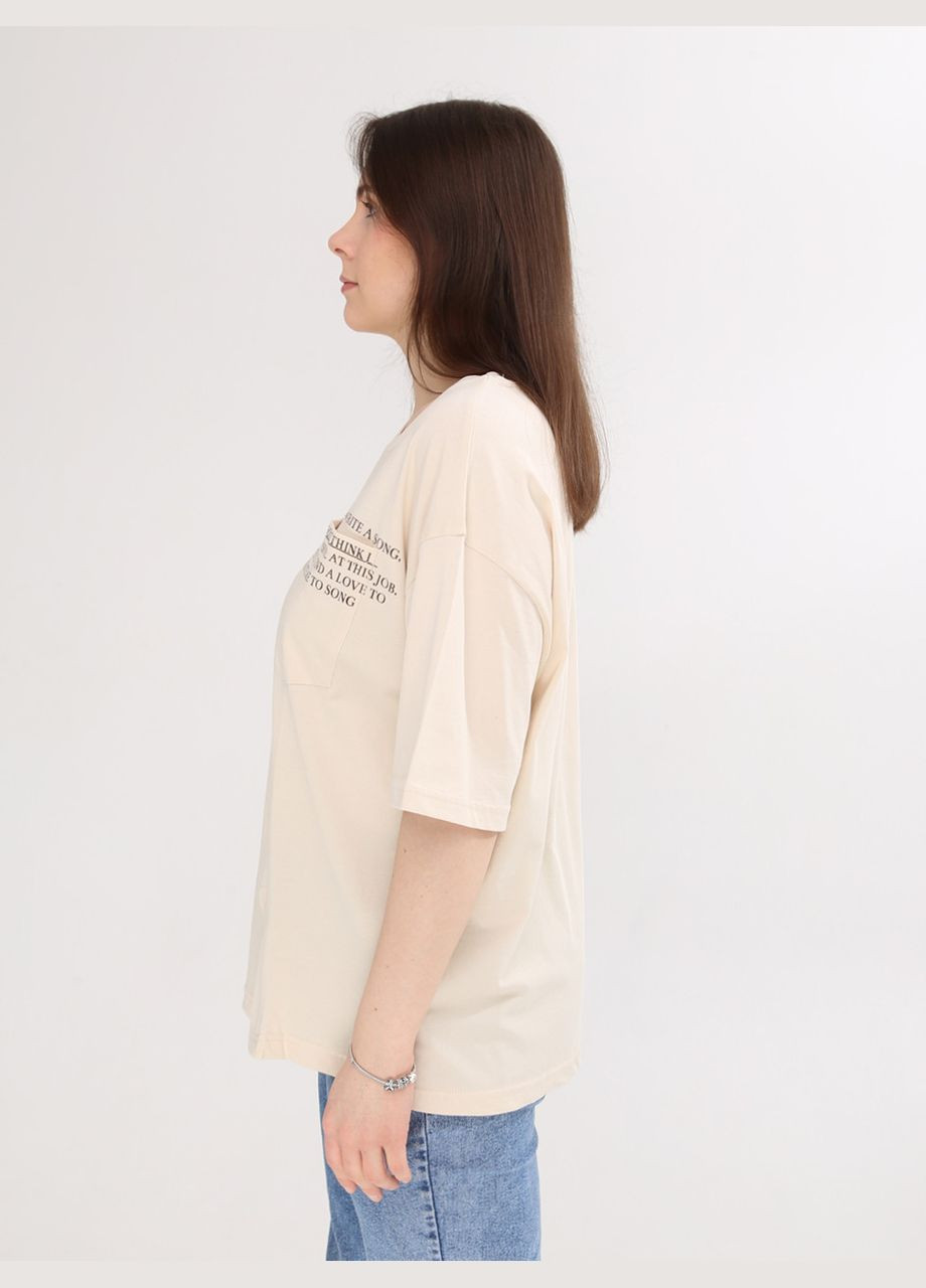 Футболка жіноча світло-бежева з написом Whitney Свободная - (332980414)