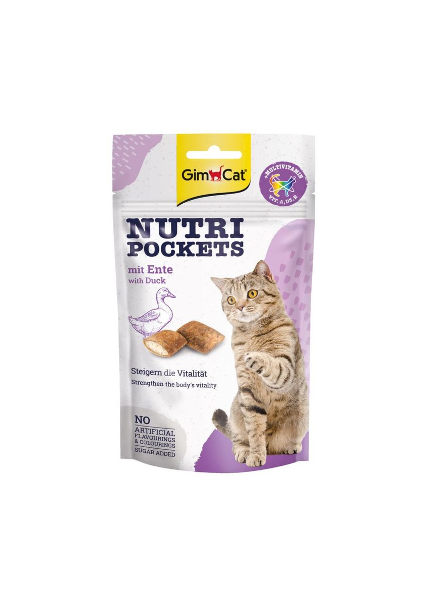 Лакомство для кошек GimCat Nutri Pockets Duck & Multivitamin, 60 г Gimpet (293408413)