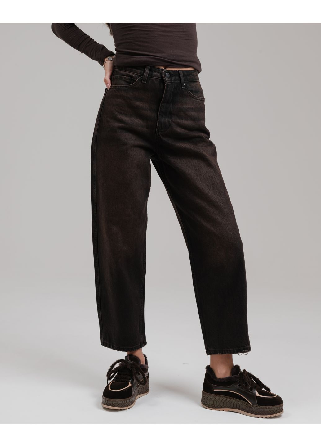 Джинсы укороченные коричневые Its Basic - (372370533)