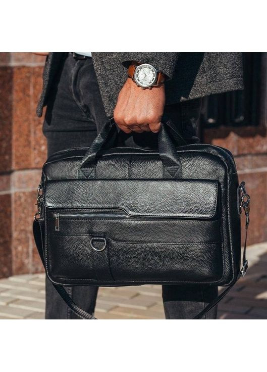 Шкіряний чоловічий портфель для документів та ноутбука 39x28x8, сумка папка ділова MK39848 чорна Tiding Bag (370159500)