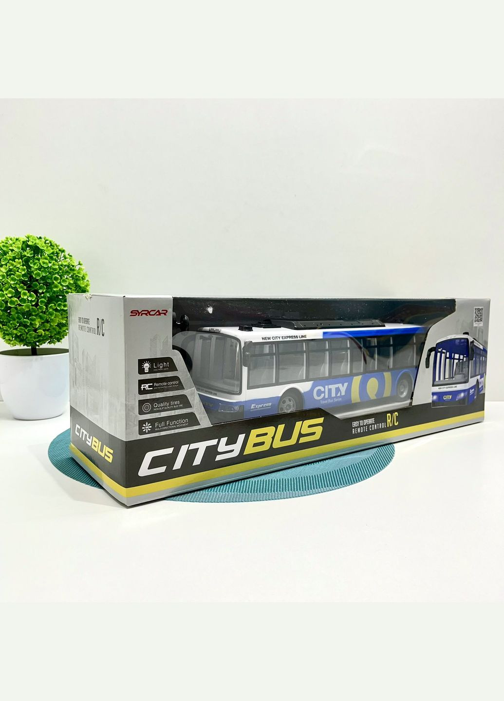 Автобус міський на радіокеруванні акумулятор 3.7V керування 2.4GHz підсвічування фар 38см Синій (666-695 NA) No Brand (304421612)