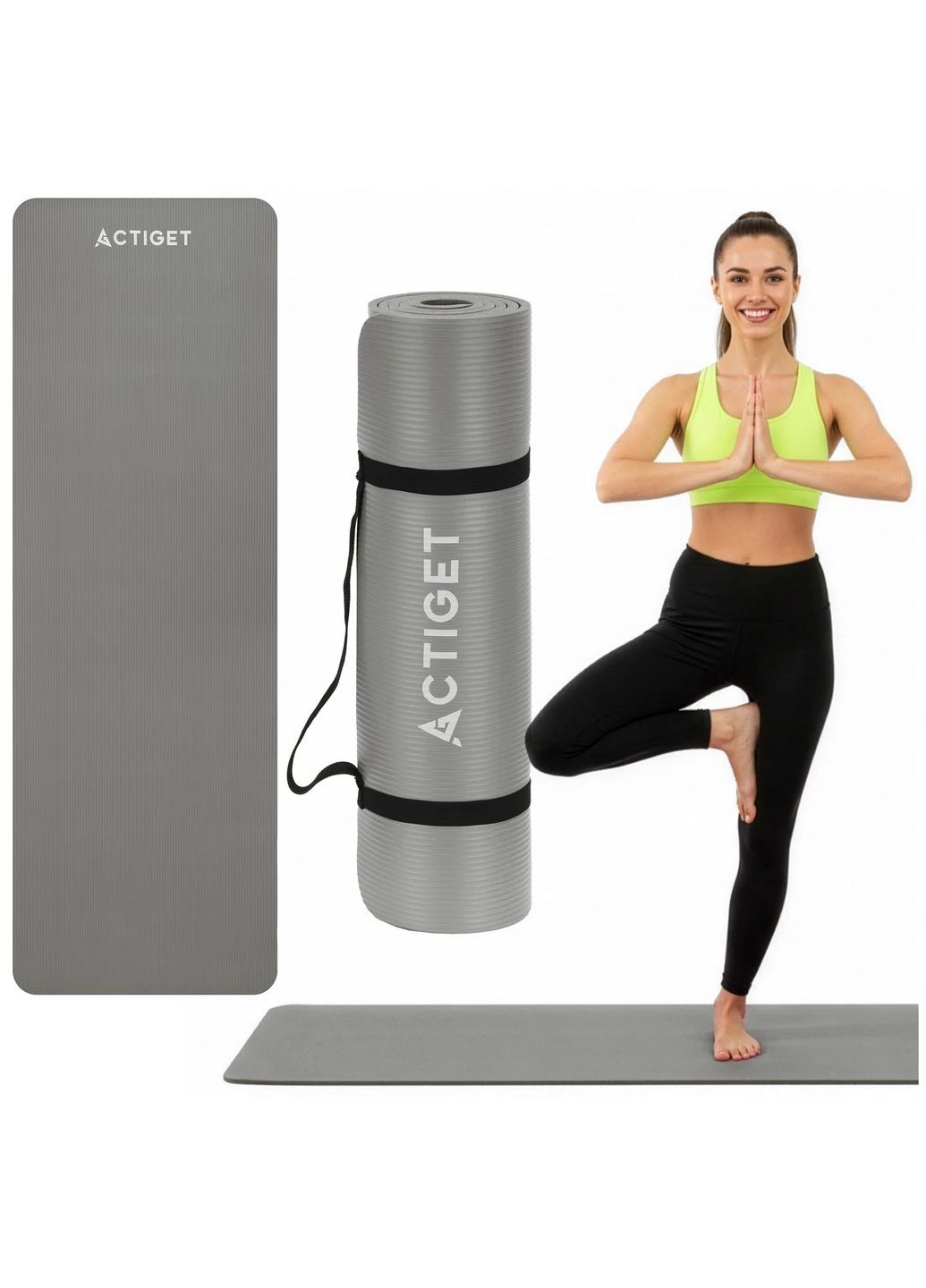 Коврик спортивный NBR 183 x 61 x 1 cм для йоги и фитнеса Grey Actiget ACT0019 (402385362)