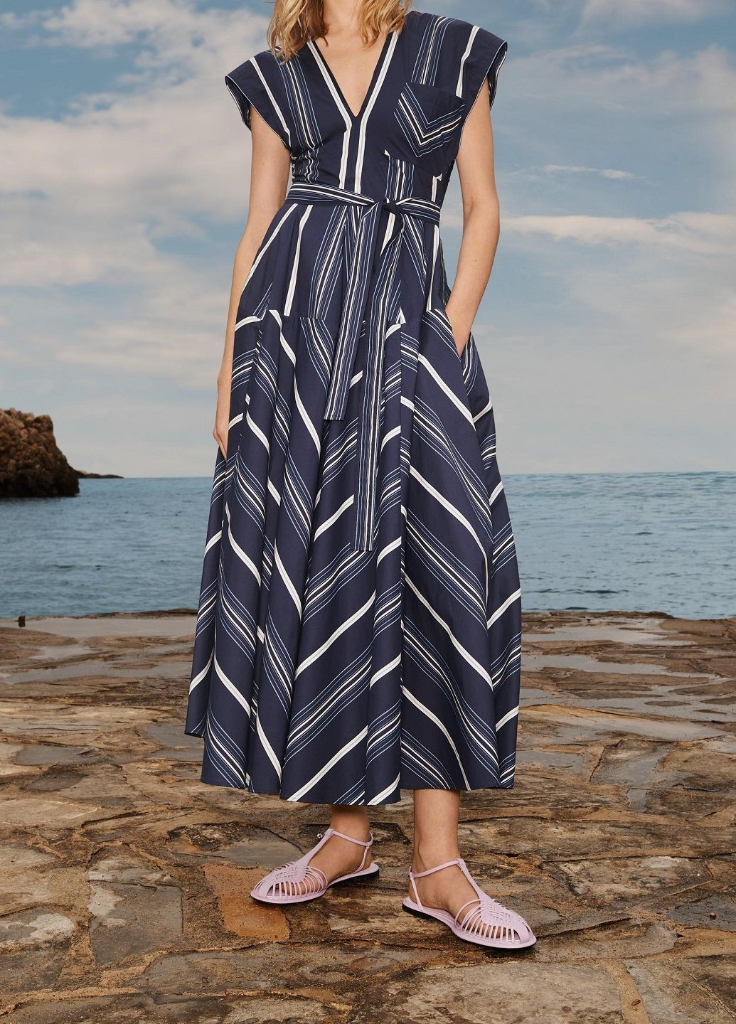 Темно-синее повседневный платье Zara в полоску