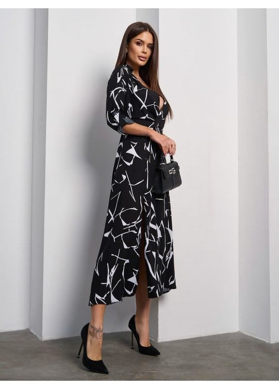 Комбинированное платье sa-597 черно-белое ISSA PLUS однотонное