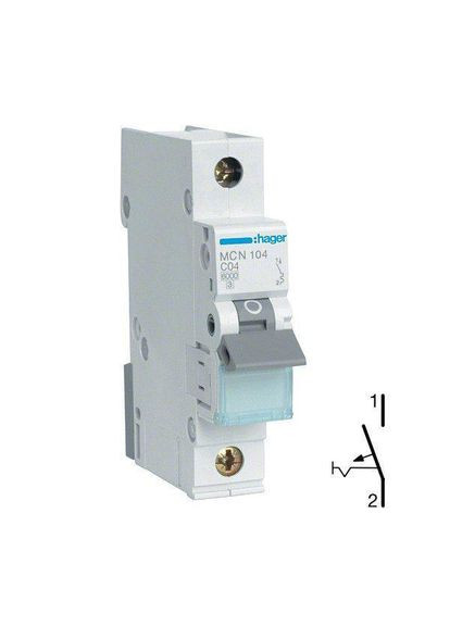 Вимикач автоматичний 1-п C 4A 6kA MCN104 C 4A Hager (337359936)