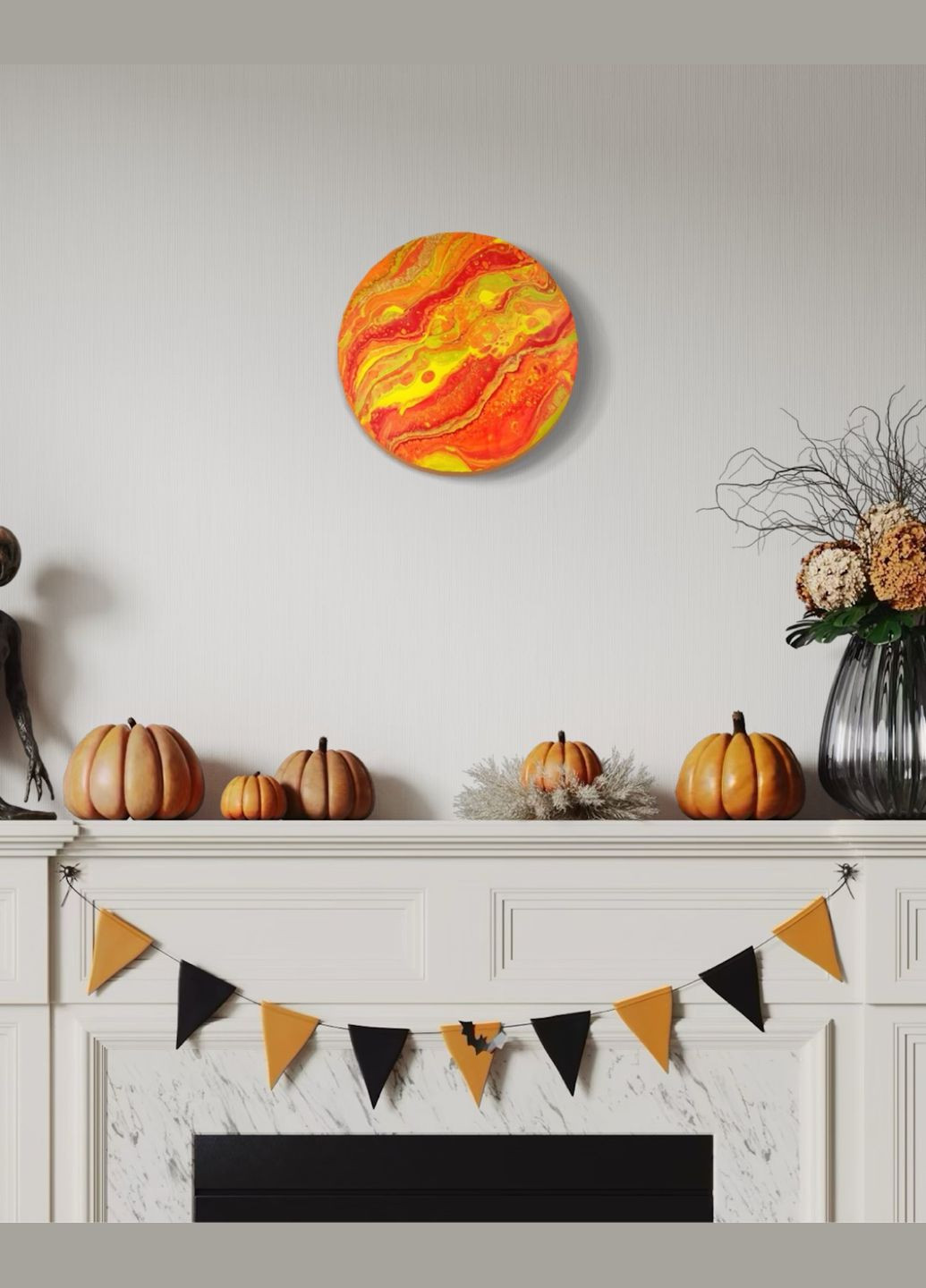 Подарунковий набір для створення картини у техніці абстрактного живопису рідкий акрил Палітра "Сонце". Коло 30 см Barva (315930838)