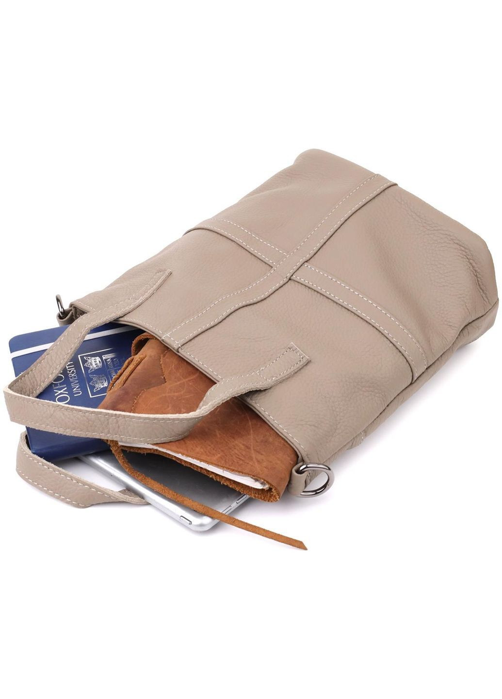 Сумка шоппер жіноча з натуральної шкіри через плече Сірий 40698 Vintage (361970405)