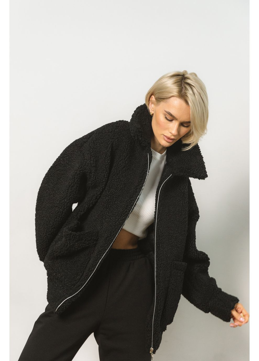 Черная демисезонная куртка-тедди с подкладкой 2052-1.5419 Seventeen