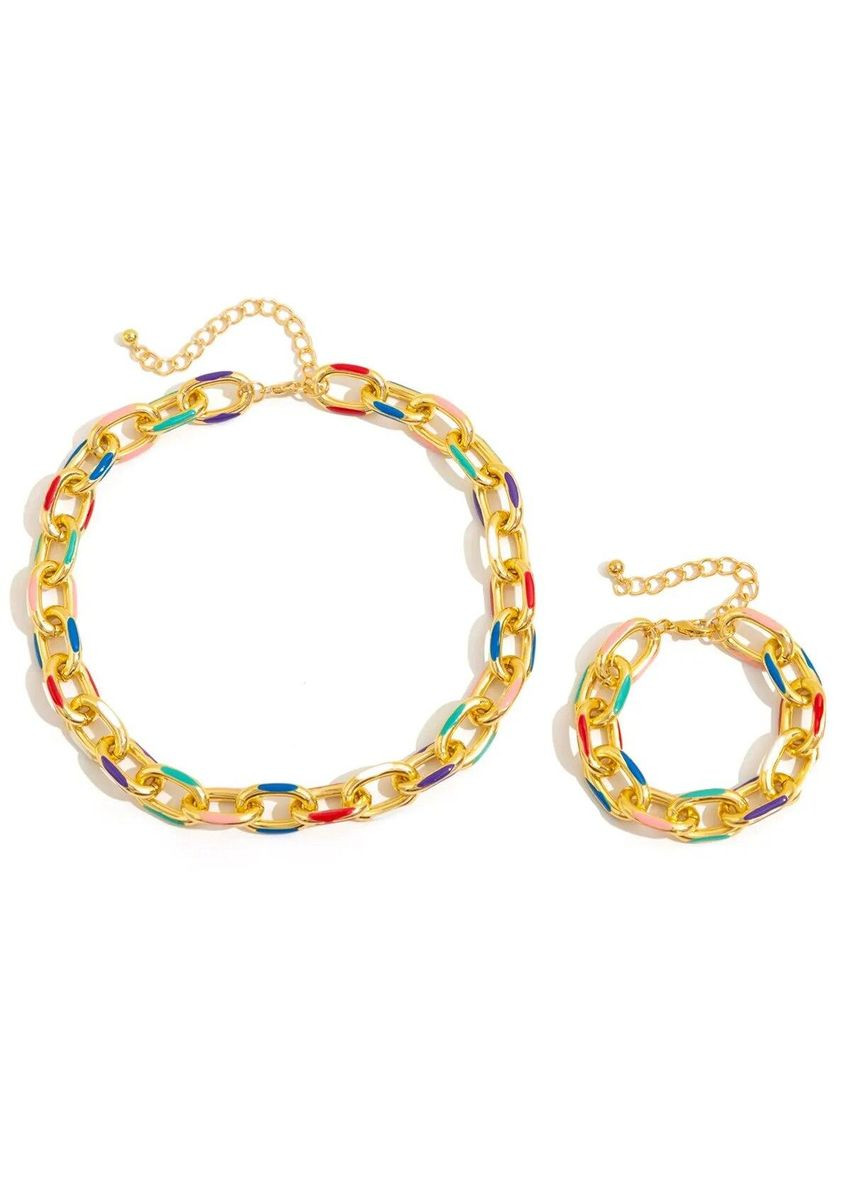 Комплект бижутерии женской украшения богемный цветной браслет и цепочка чокер (ожерелье) золотистый Fashion Jewelry (290664038)