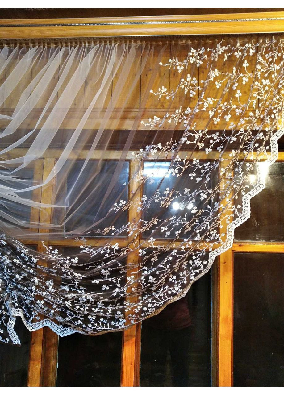 Фіранка готова коротка Камелія шоколад ліва No Brand (372133773)