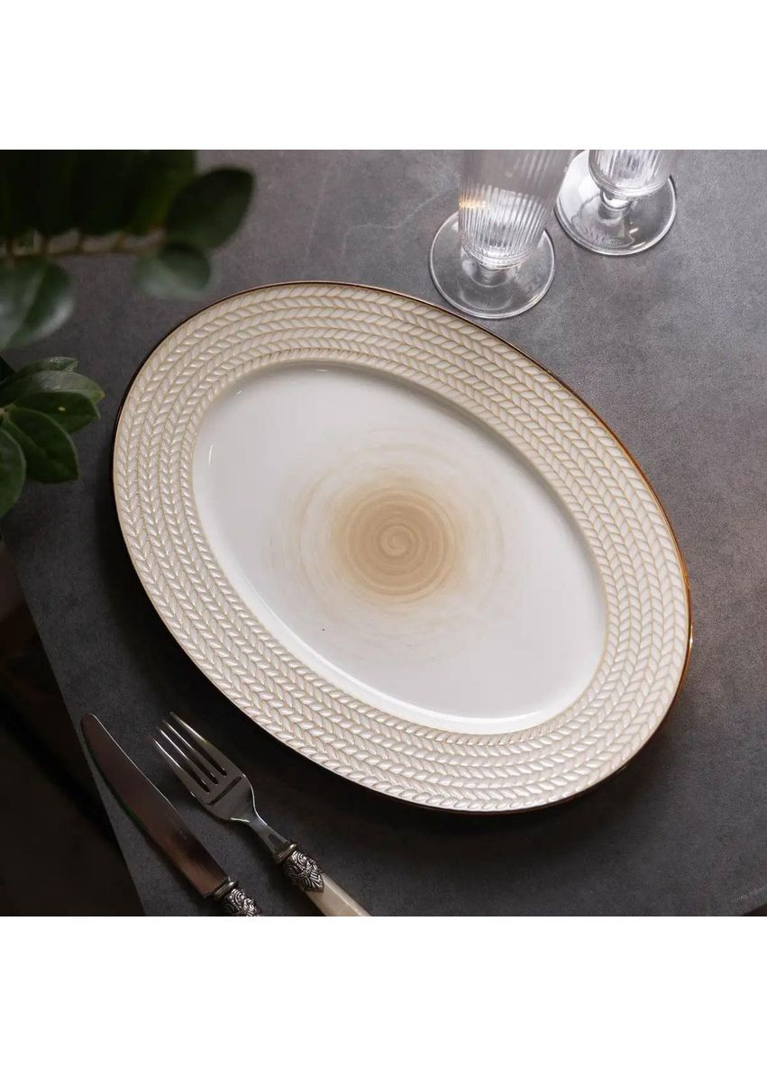 Блюдо порцелянаове 33.5х24.5 см овальне біле HP23389 TS Kitchen (370801784)