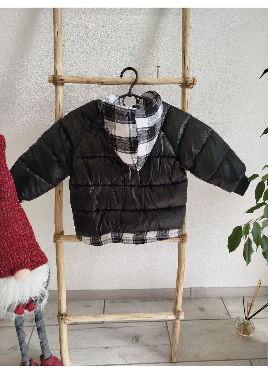 Чорна зимня трендова дитяча зимова куртка з капюшоном у клітинку No Brand