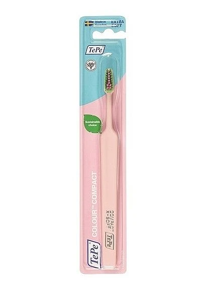 Зубна щітка, надм'яка, рожева із зеленою щетиною Colour Compact X-Soft Gul TePe (379160135)