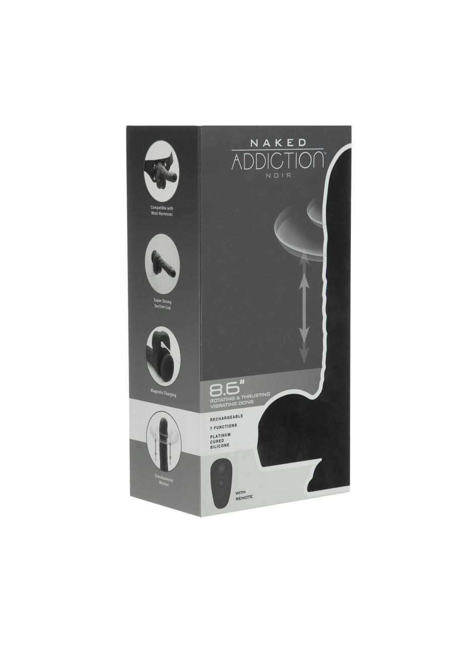 Вибро-фаллоимитатор с ротацией и пульсацией Naked 8.6″ Noir, с пультом ДУ ADDICTION (303892279)
