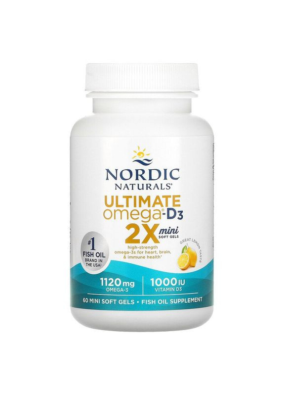 Риб'ячий жир з вітаміном D3, Ultimate Omega 2X,, лимон, 60 гелевих міні капсул Nordic Naturals (362373069)