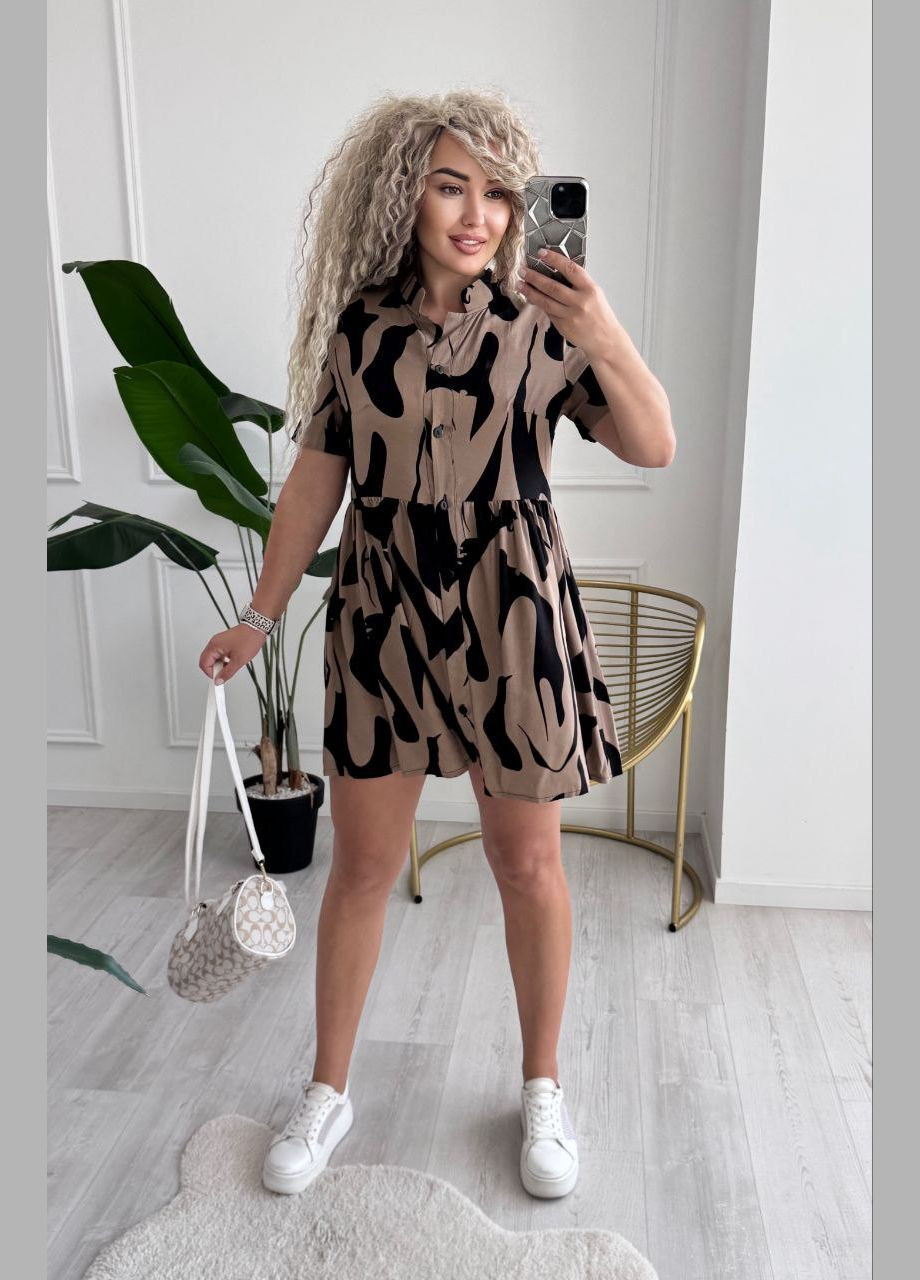 Бежевое повседневный, кэжуал женское платье а-силуэт Style Point с абстрактным узором