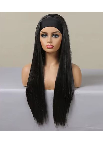Перука довга пряма із пов'язкою на сітці чорна (LC007-2) No Brand (355802177)
