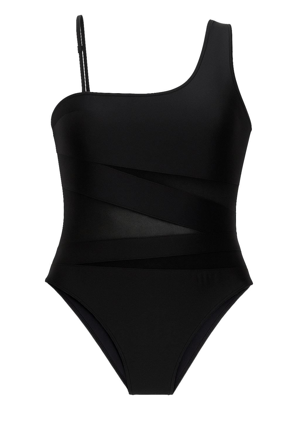 Чорний літній жіночий купальник з сітчастими вставками суцільний Coconut