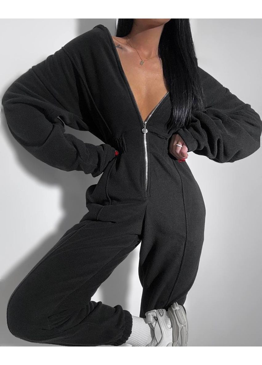 Комбинезон женский KaraMix комбинезон-брюки однотонный чёрный повседневный флис