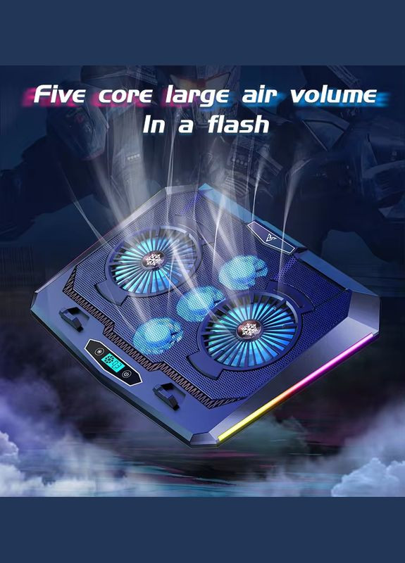 Підставка для ноутбука з охолодженням D10 з RGB-підсвічуванням Laptop Cooling Pad, Black VHG (334305232)