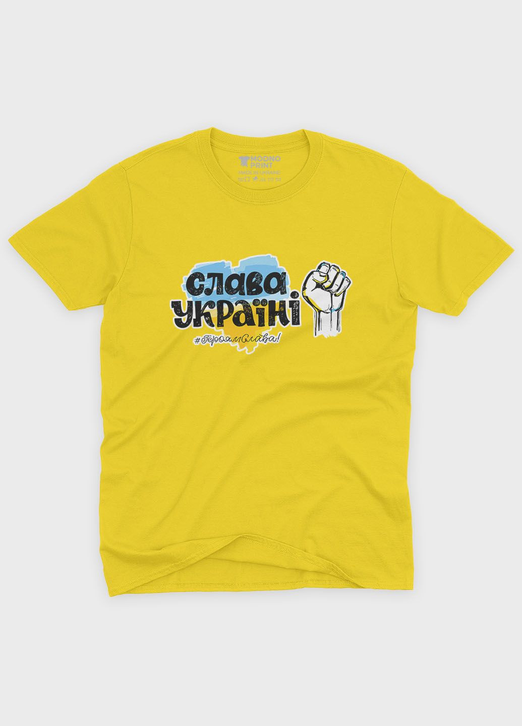 Желтая мужская футболка с патриотическим принтом слава україни (ts001-5-sun-005-1-117) Modno