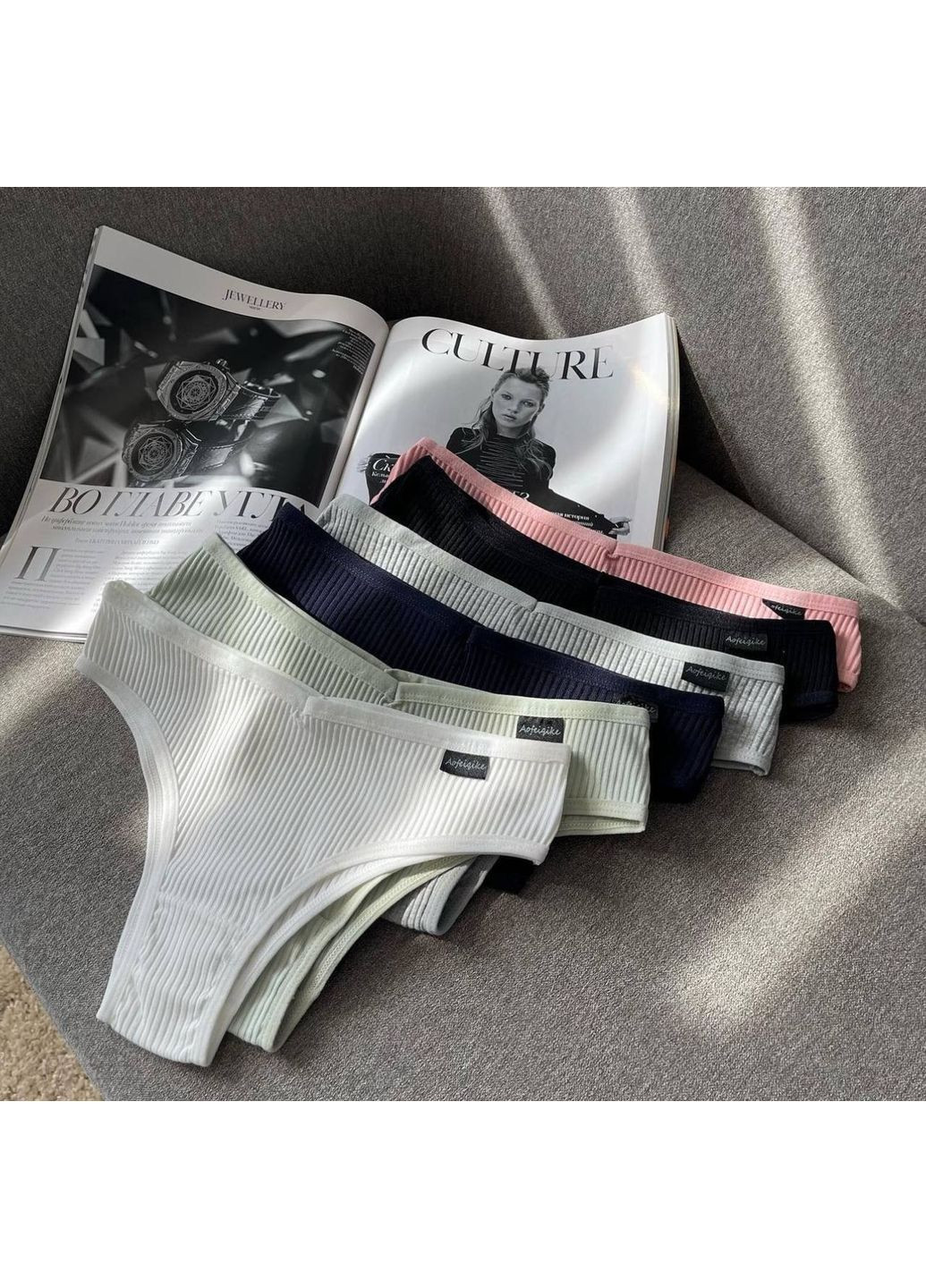 Жіночі труси бразиліани в рубчик, набір трусів для жінок 6 шт, зручні жіночі труси коттонові бразиліани No Brand Бразиліани (365814713)