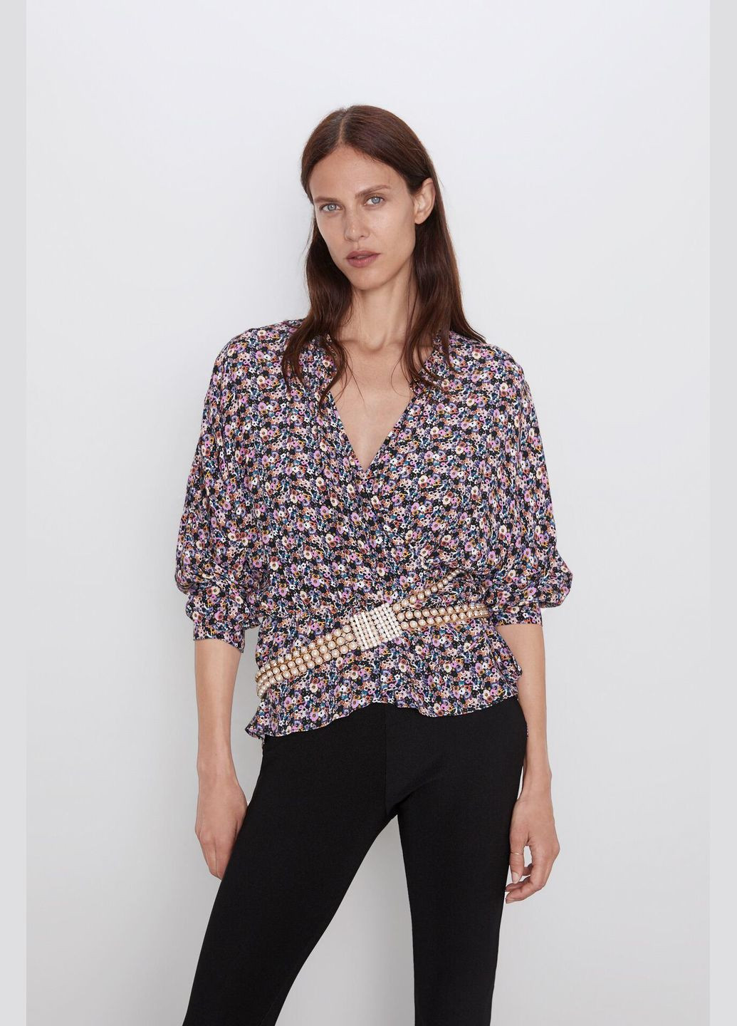 Комбинированная блуза демисезон,цветной, Zara