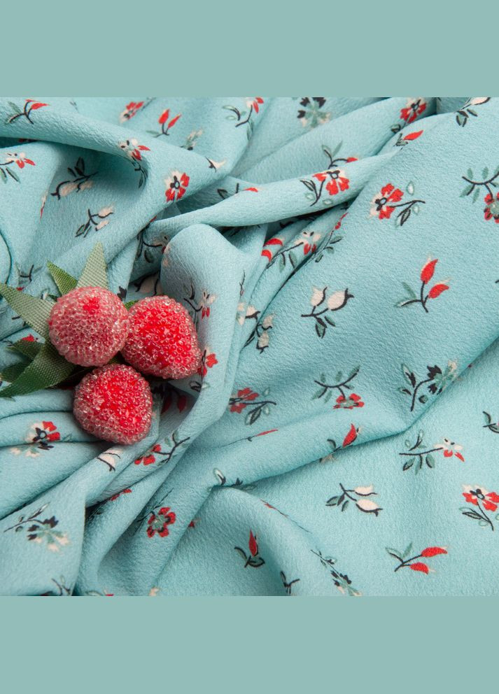 Ткань плательная креп 150 см 110 г/м2 легкая, для платьев, юбок, брюк, аксессуаров цветочки бирюза. IDEIA (339067192)