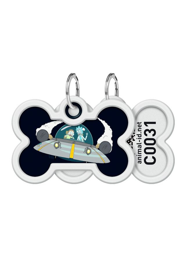 Адресник для собак і котів металевий Smart ID з QR паспортом, малюнок "Рік та Морті 1", кістка, Д 40 мм, Ш 28 мм WAUDOG (365061916)