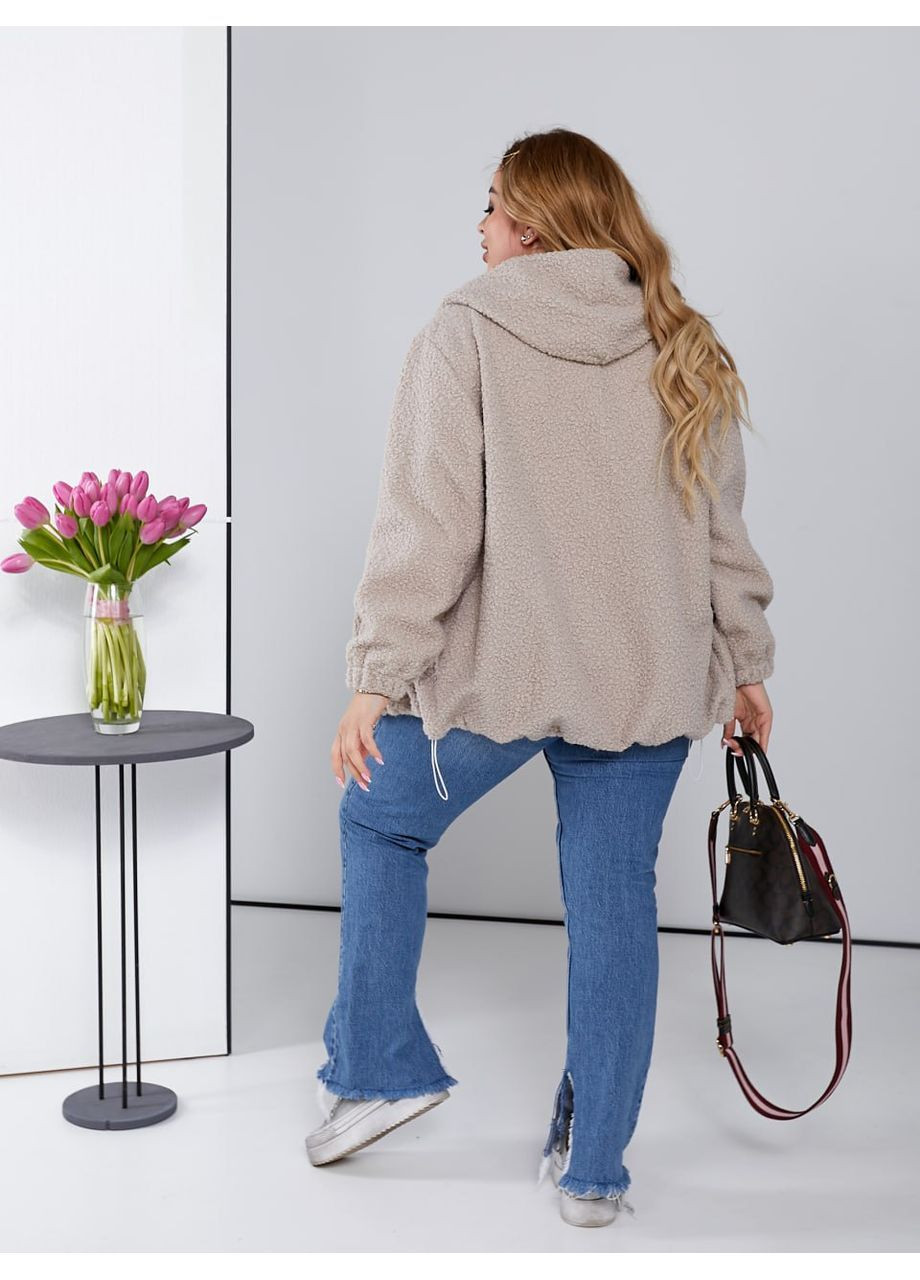 Бежевая демисезонная женская куртка тедди, без подкладки No Brand