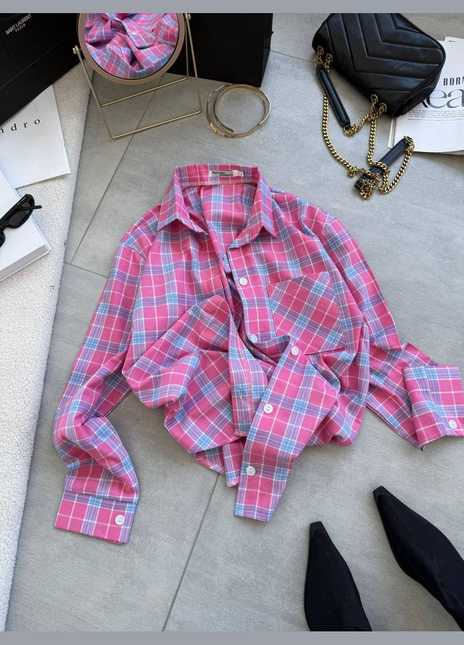 Розовая рубашка в клетку No Brand