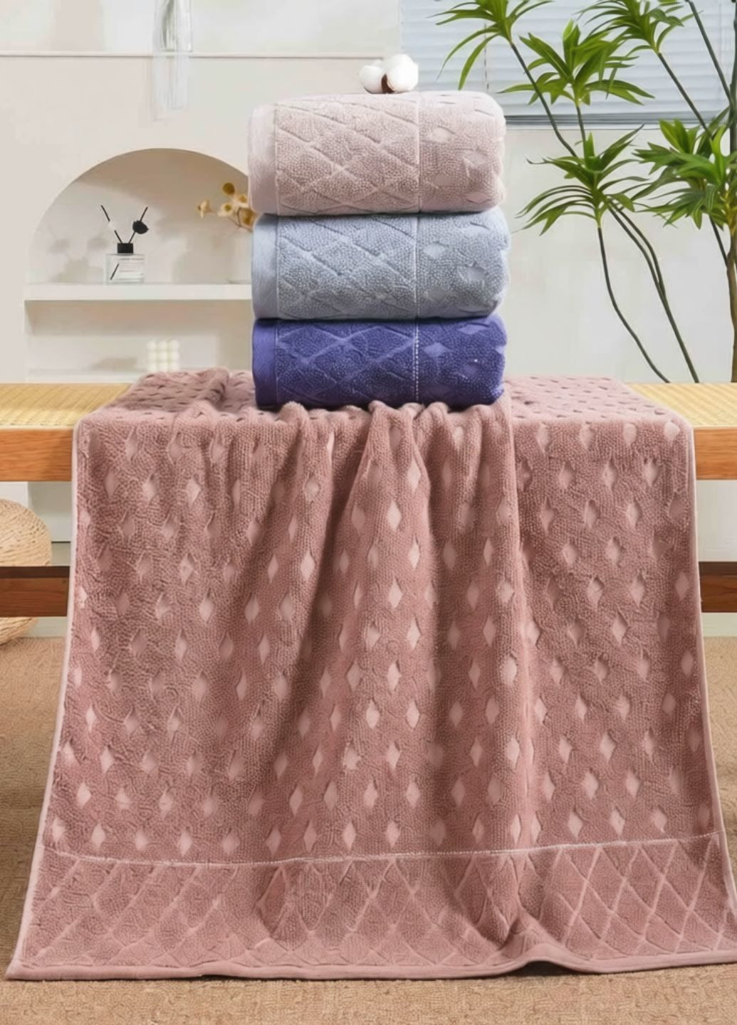 Комплект махровых полотенец 4 шт — 100*50 см, пакистанский хлопок, гипоаллергенные, высоковпитывающие No Brand геометрический комбинированный