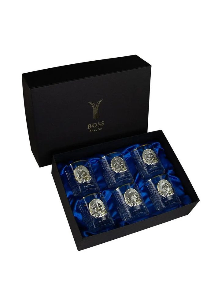 Келихи кришталь із сріблом "Козаки" 6 келихів, із позолотою | Подарунок шефу, Boss Crystal B6KOZ1GG (345646736)