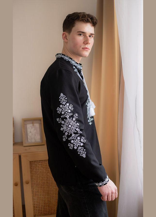 Чорна вишиванка чоловіча vishivano4ka 3046-5 візерунок геометричний пряма бавовна, поліестер (329860420)