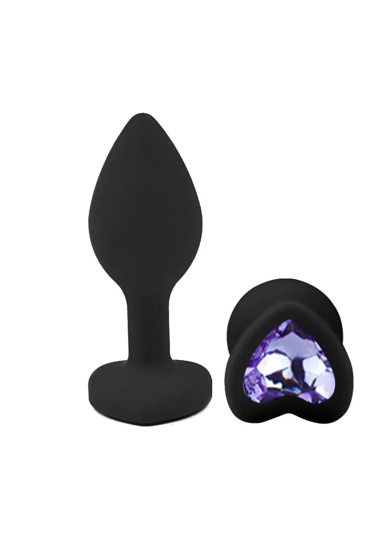 Силіконова анальна пробка Silicone Black Heart Plug Amethyst, size S Egzo (383095241)
