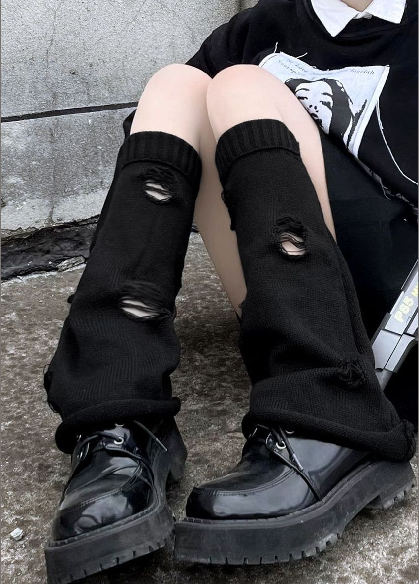 Гетры клеш рваные дырки одотонные черные 56670 XXS-XL No Brand (333968746)