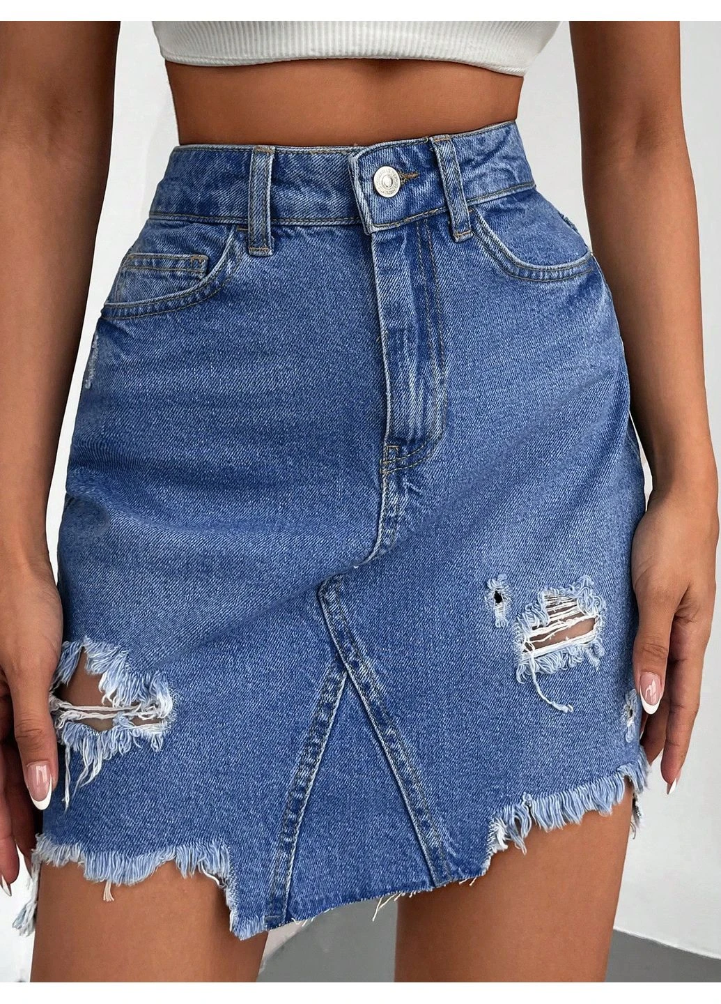 Синяя однотонная джинсовая юбка SHEIN