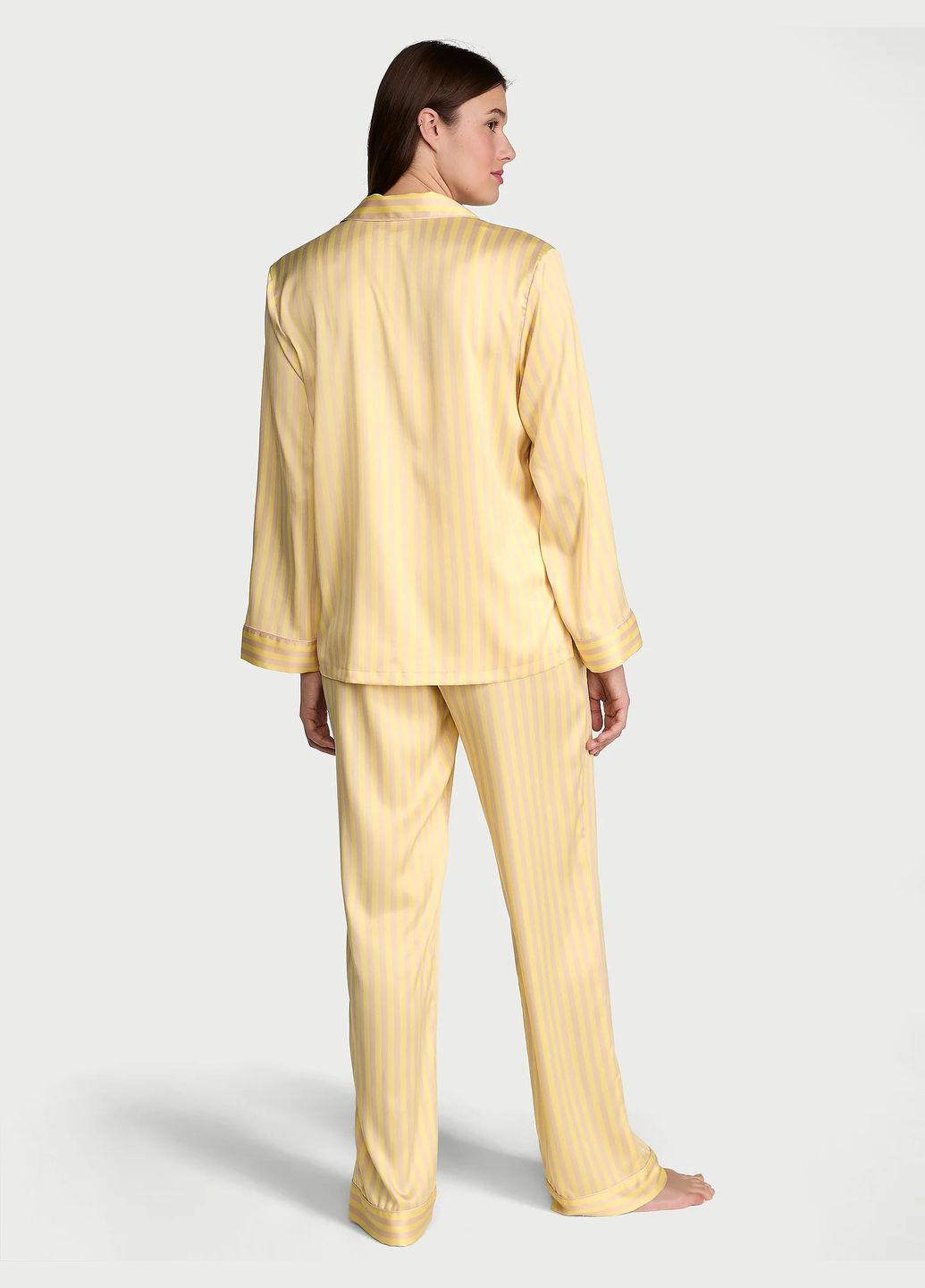 Желтая сатиновая атласная женская пижама рубашка+брюки желтая рубашка + брюки Victoria's Secret