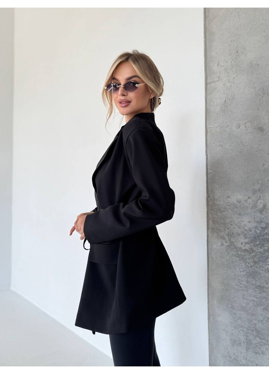 Черный женский пиджак жакет костюмная ткань, с пончиками, подкладом Україна -