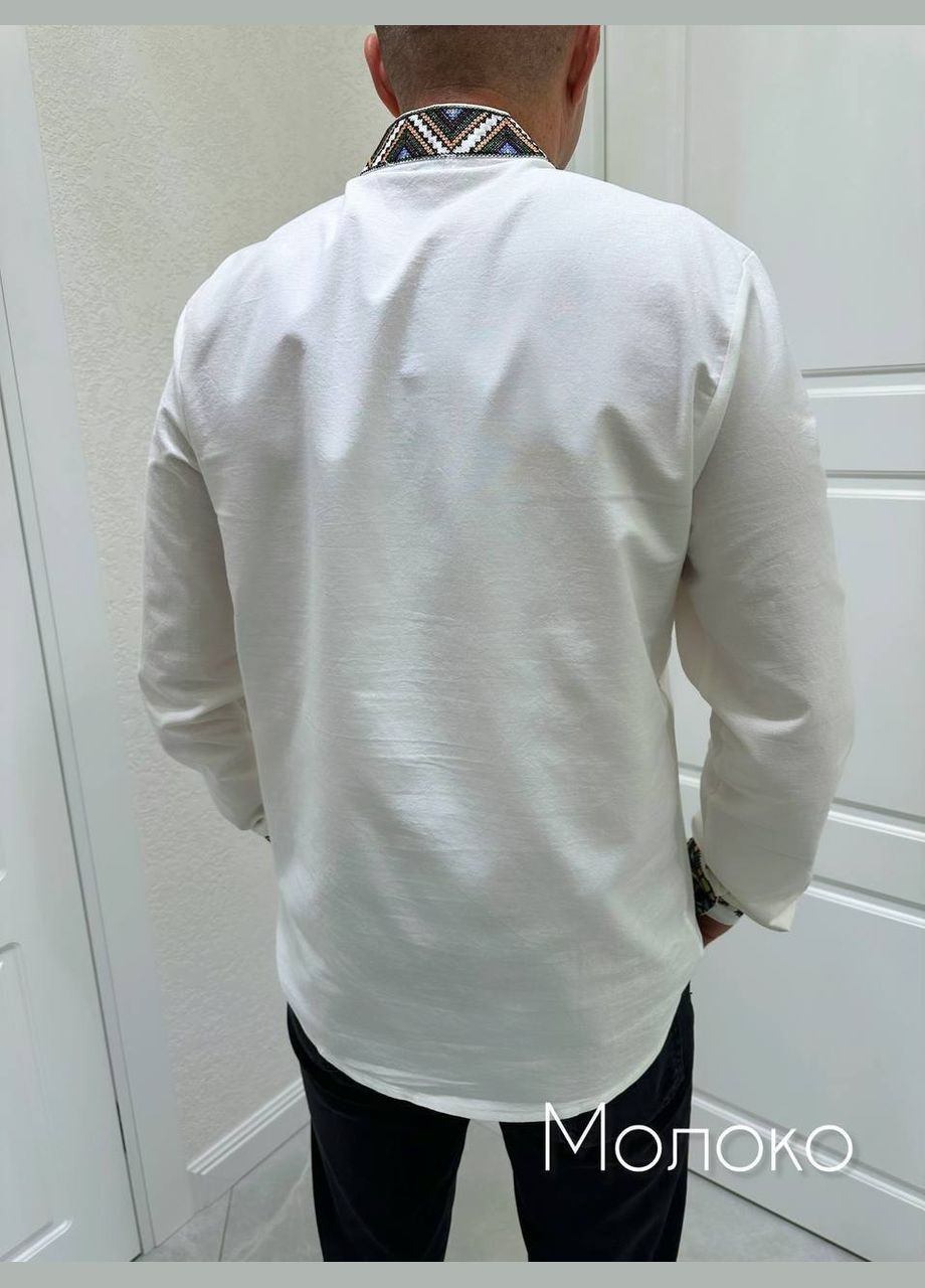 Молочная мужская вышитая рубашка "мозаика" ESQ прямой, свободная хлопок (322766364)