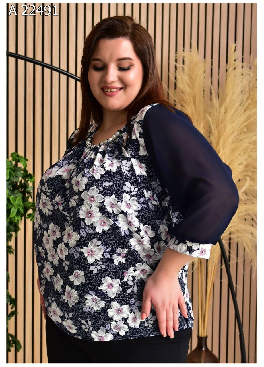 Темно-синя блуза жіноча великого розміру SK