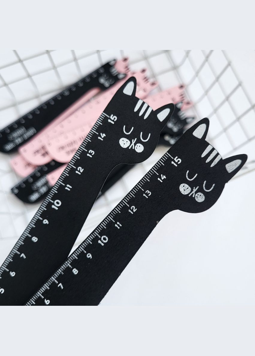 Деревянная линейка в форме котика 15 см в корейском черном стиле. No Brand (322872697)