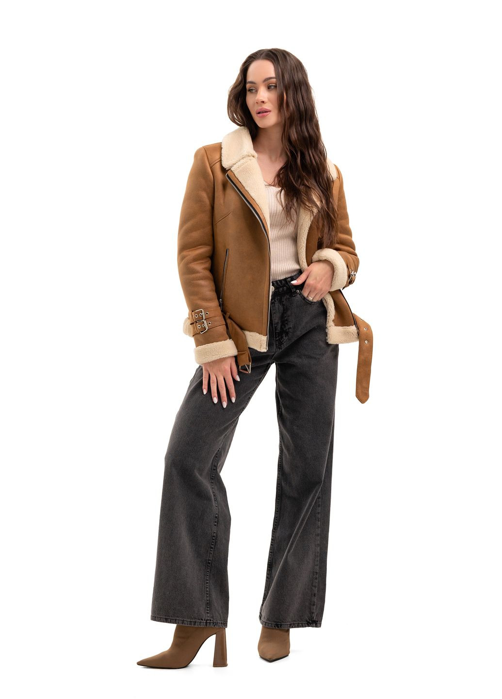 Дубленка Синтия коричнево-белая Emass (257560786)