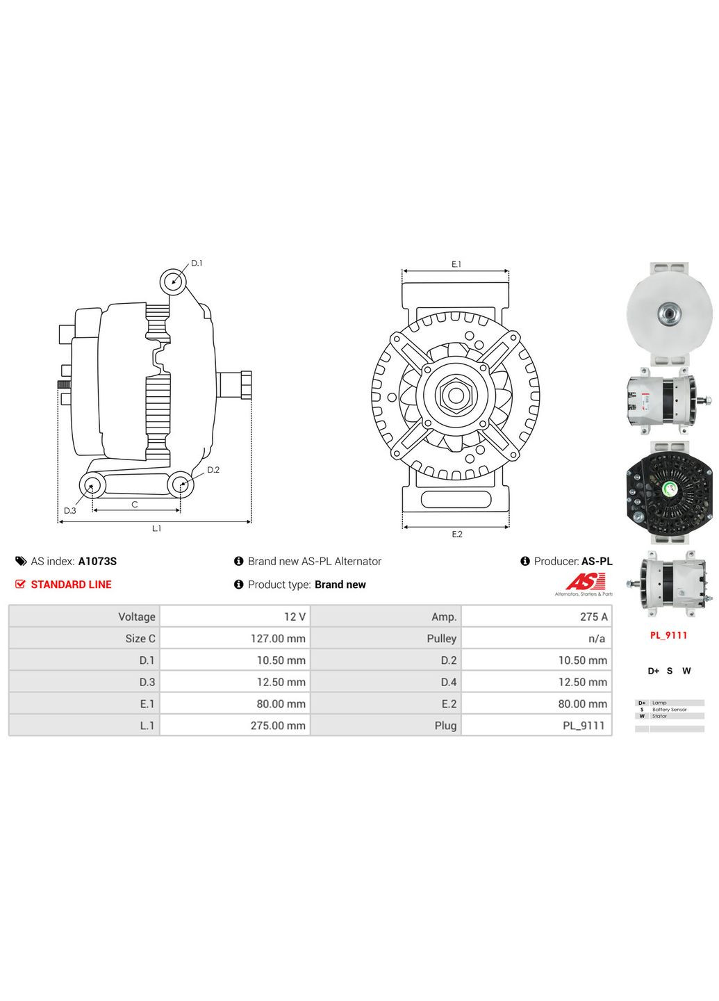 Генератор ГЕНЕРАТОР A1073S PL A1073S As (354333720)