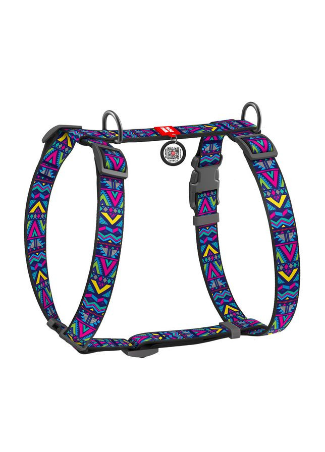 Шлея для собак анатомічна H-подібна WAUDOG Nylon з QR-паспортом, малюнок "Інді", пластиковий фастекс,, Ш 25 мм, А 52-88, В No Brand (363199440)